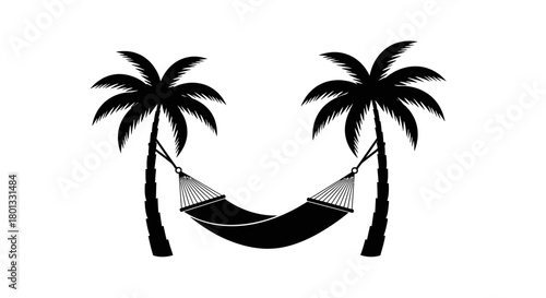 Hammock between palm trees vector illustration silhouette