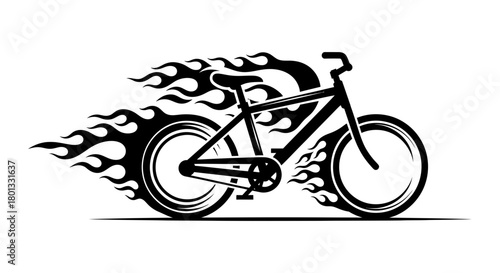 Black and white bicycle with flames vector graphic design