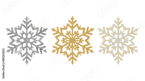Decorative christmas snowflakes silver gold white holiday season winter festive ornaments graphic design element