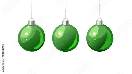 Three green christmas ornaments hanging decoration holiday xmas celebration festive season decor baubles