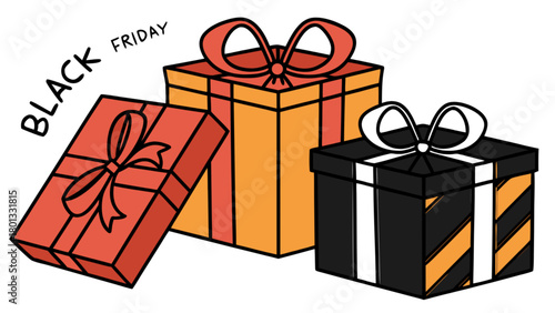Black friday sale gifts vector illustration for holiday shopping and discount promotion event offer