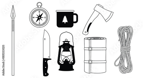 Camping gear and equipment vector illustration for adventure trip