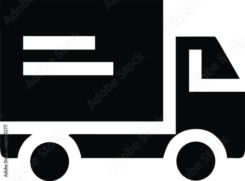 Solid black delivery truck displays parallel lines on its cargo hold clearly