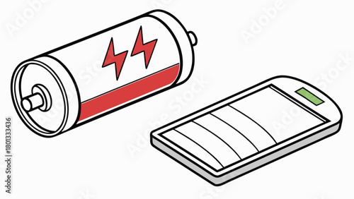 Battery charging low power indicator with smartphone device technology and energy efficiency icon