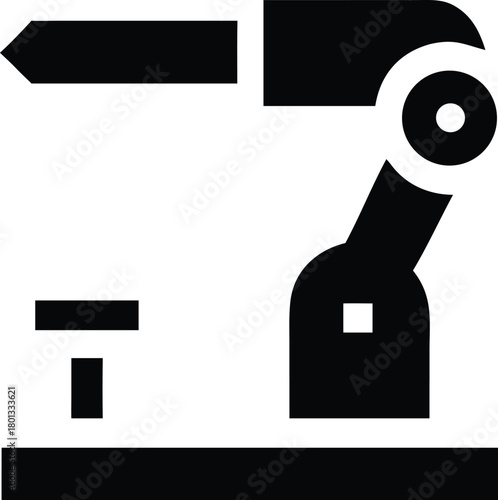 A robotic arm with a pointer is centered on a solid platform design