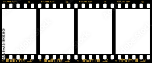 Grunge 35mm film strip background vector with blank frames, perfect for vintage cinema photography and movie reel illustration