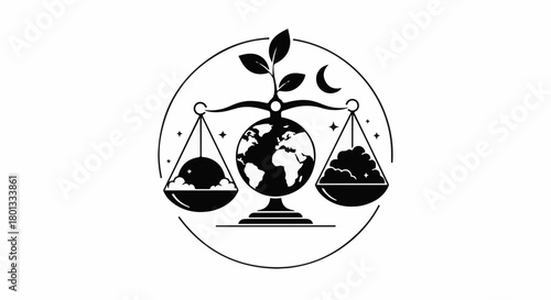 Balancing planet's resources with growth, representing environmental sustainability and ecological harmony.