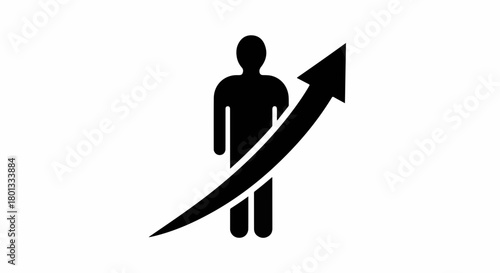 Silhouette of a person with an upward trending arrow symbolizing growth and success.