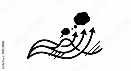 Abstract representation of ideas flowing upwards with thought bubbles symbolizing innovation and progress.