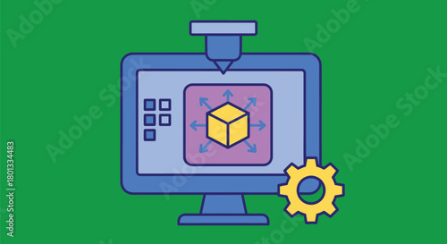 Three d printing design software technology vector illustration