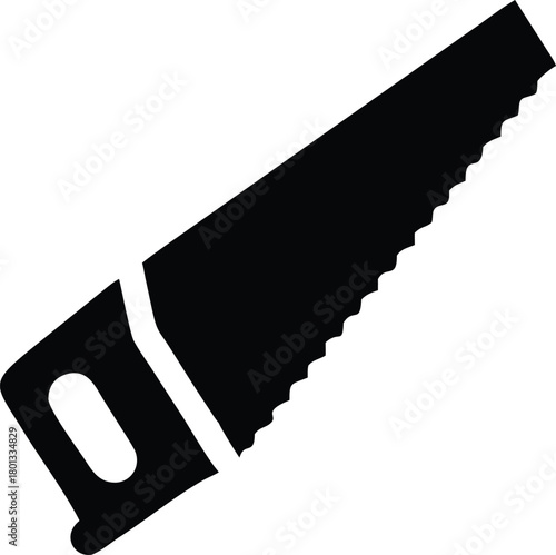 An isolated black saw stands ready with its sharp teeth and grip