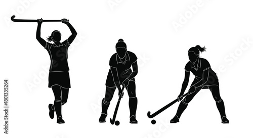 Field hockey players silhouettes vector illustration design art