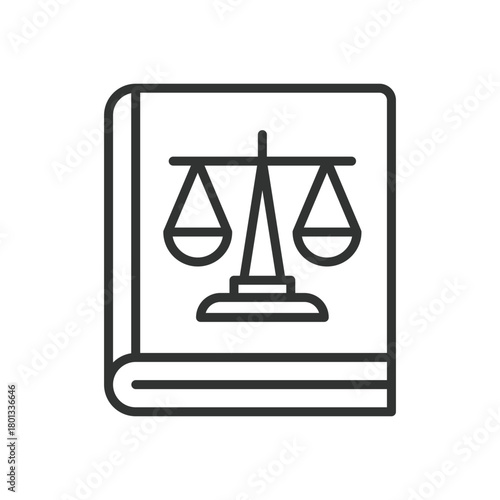 Law book icon in line design. legal book, justice code, legislation, statute, law education, reference on white background vector. Law book editable stroke icon 