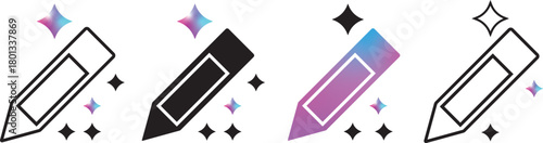 AI writing or smart edit icon set. editing pen sparkle stars symbol. pencil compose symbol with sparkle. intelligent content creation, seo, writing