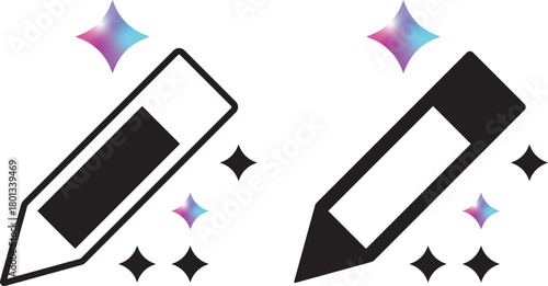 AI writing or smart edit icon set. editing pen sparkle stars symbol. pencil compose symbol with sparkle. intelligent content creation, seo, writing