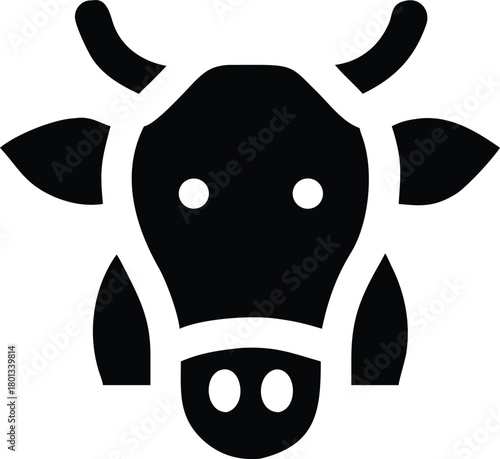 Solid black silhouette of a cow head features horns and simplified facial details