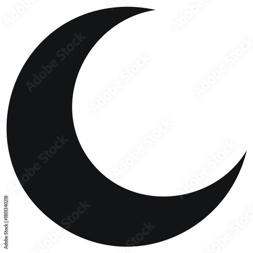 Black crescent moon symbol isolated on white background