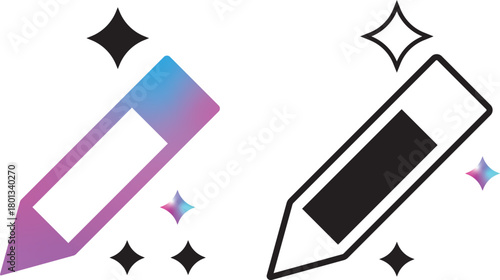 AI writing or smart edit icon set. editing pen sparkle stars symbol. pencil compose symbol with sparkle. intelligent content creation, seo, writing