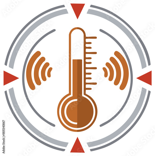 Temperature sensor icon with transmission waves in a circular interface design