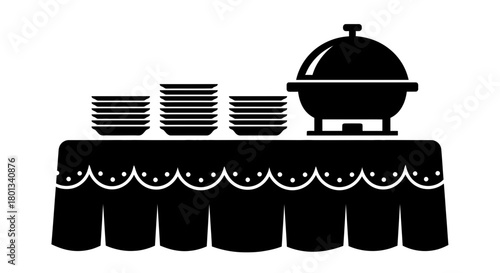 Find catering buffet table with food and plates vector graphic