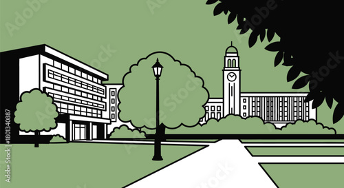 Campus university building architecture design illustration art