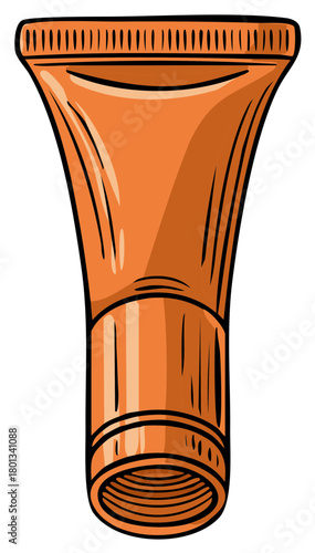 Orange tube illustration, cartoon style, beauty product, body care, beauty