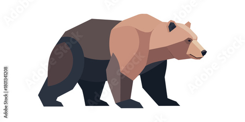 Geometric brown bear illustration featuring a simplified, low-poly design, capturing the essence of wildlife in a modern, stylized vector art form, suitable for various digital and print applications