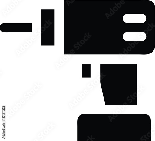 Black silhouette shows a cordless drill with its battery on a white background