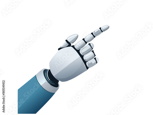 Vector robotic hand pointing with its index finger, symbolizing technology, AI, and innovation. Sleek mechanical design, ideal for digital interaction, automation, and sci-fi concepts.
