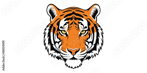 Close-up of a fierce tiger's face, showing its distinctive orange and black stripes and piercing yellow eyes, a symbol of power and wild beauty