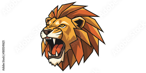 Fierce Lion Head Illustration with Open Mouth and Sharp Teeth, Symbolizing Power and Courage