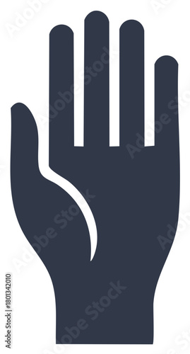 Stylized dark blue hand icon with fingers spread open showing palm