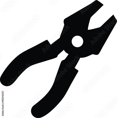 A solid black plier with textured handles is visible against a white background