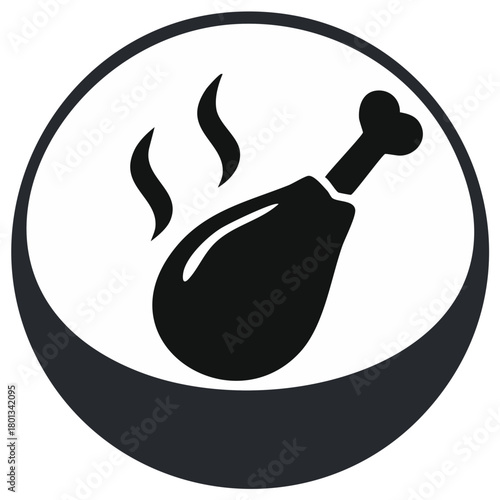Hot cooked chicken drumstick icon with steam for meal, dinner, restaurant menu, and food delivery app