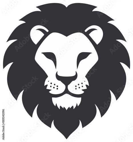 Majestic Lion Head Silhouette with Dark Mane and Fierce Expression