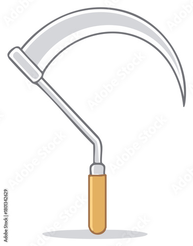 Isolated Simple Agricultural Sickle with Wooden Handle for Harvesting Crops