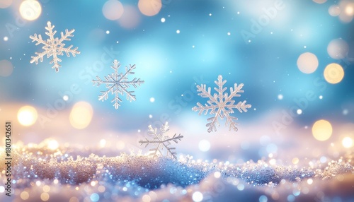 雪の結晶と青いキラキラ光るクリスマス背景