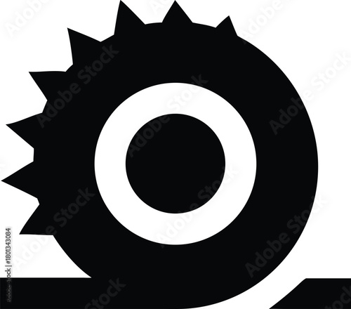 Black circular saw blade is cutting through wood in a bold icon format
