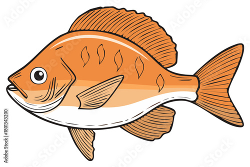 Orange fish illustration swimming with striped fins, marine life concept