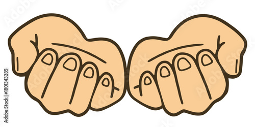 手のひらを上に向けた両手のイラスト。ギブアンドテイクのイメージ。白背景にベクターイラスト。