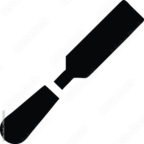 Single black wood chisel tool shows smooth curves against a white background