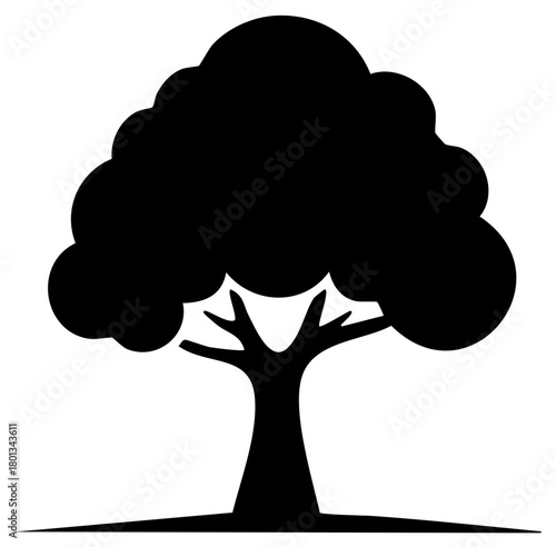 Black stylized tree icon with lush rounded canopy and sturdy trunk