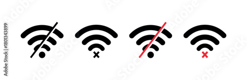 WiFi Disconnect Icon, No Signal Offline Network Symbol, Vector Outline on Transparent Background