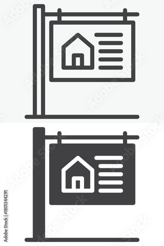 House for sale signboard line and solid vector icon set