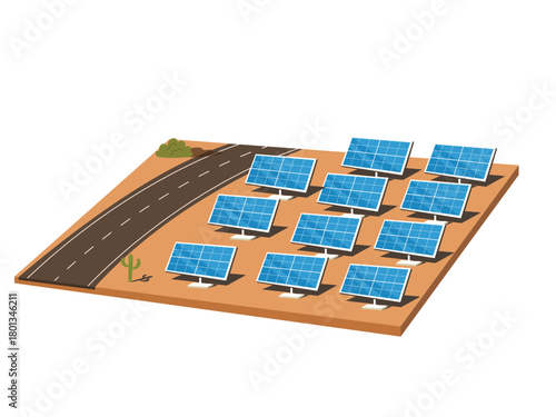 Solar pannel in desert, eco friendly energy, renewable solar park energy generation
