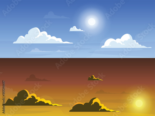 Landscap day and sunset, cloudscape view, cloud, sky and sun
