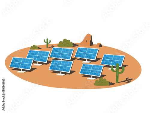 Solar pannel in desert, renewable sustainable photovoltaic solar park energy generation