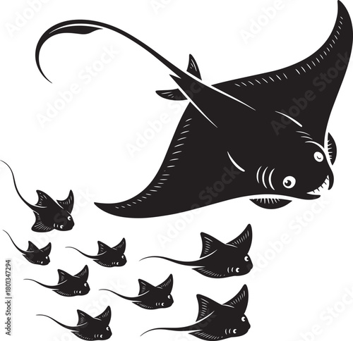 Stingray fish vector illustration engraving style drawing black silhouette marine animal species design