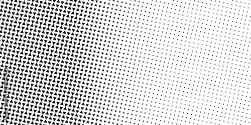 Fading triangle halftone gradient texture. Abstract geometric background. Tech triangular halfton gradation pattern. Vanishing mosaic arrow wallpaper for poster, banner, booklet. Vector backdrop