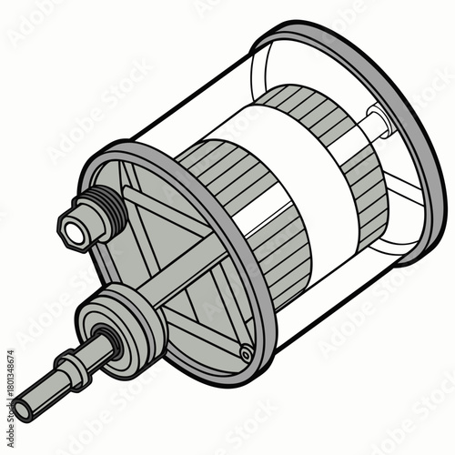 Isometric illustration of a fuel filter, a key component in vehicle maintenance, isolated on this filter ensures clean fuel delivery to the engine